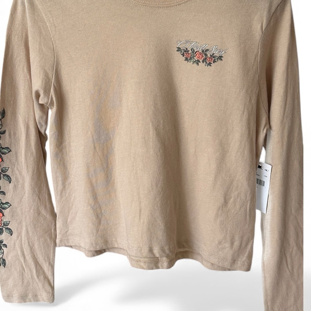 O'Neill Girls XL Beige Floral Long Sleeve Tee Casual Top